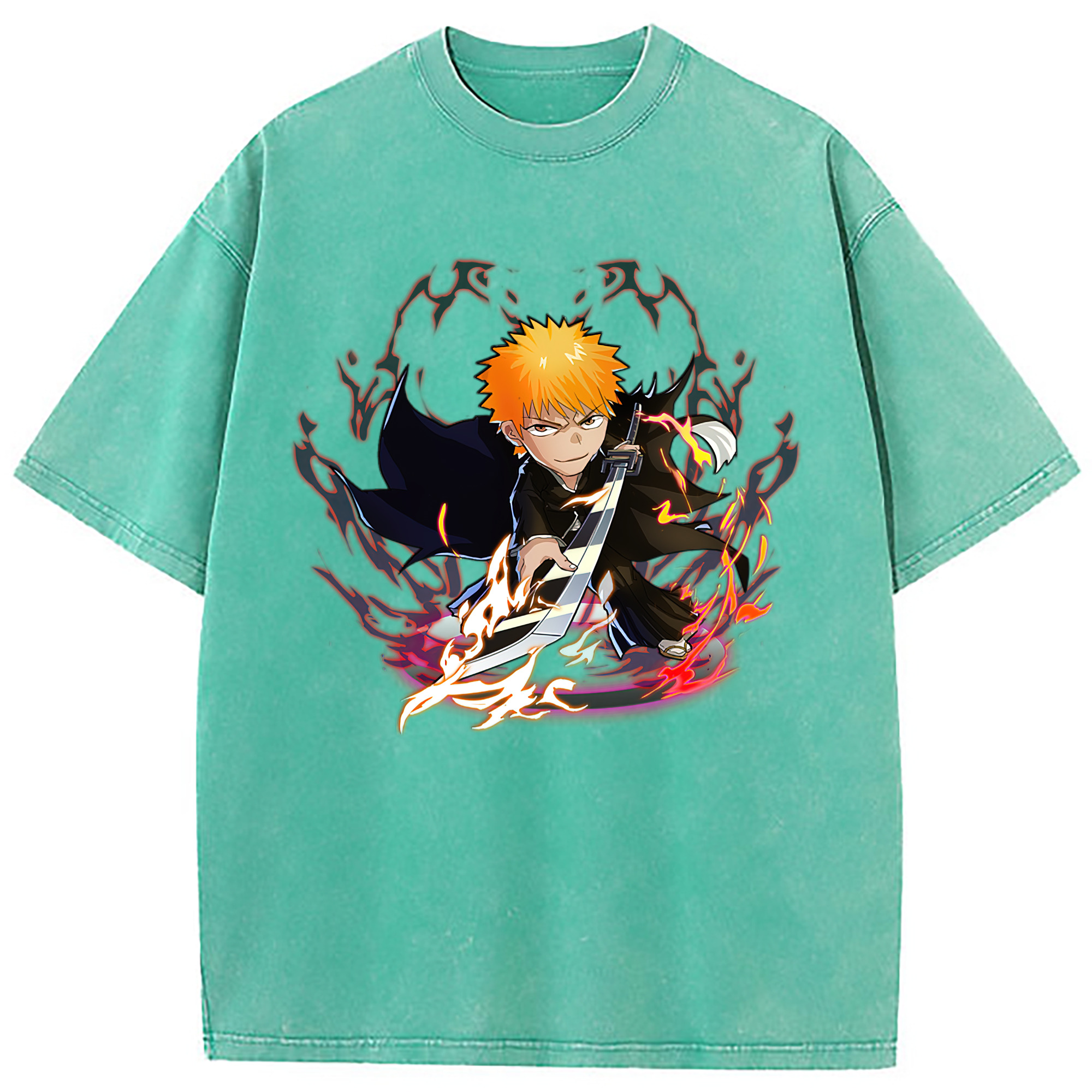 （画像用） ブリーチ 黒崎一護（くろさき いちご）BLEACH Kurosaki Ichigo 綿100% ヴィンテージ風 半袖Tシャツ（フロントプリント）
